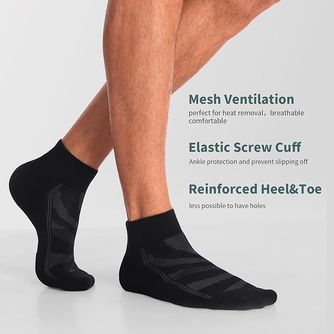 Lapulas 6 Pack Men's Ankle Socks with Cushion, Cotton Quarter Socks for Sport Training Running