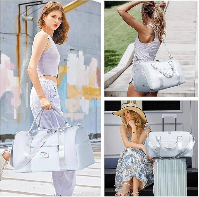 FIORETTO Womens Gym Tote Duffle Bag with Toiletry Bag, Sports Duffel Overnight Hospital Workout Carry on Bag for Girls with Wet Pocket & Shoe Compartment, Ideal for Travel, Swimming, Dance Grey