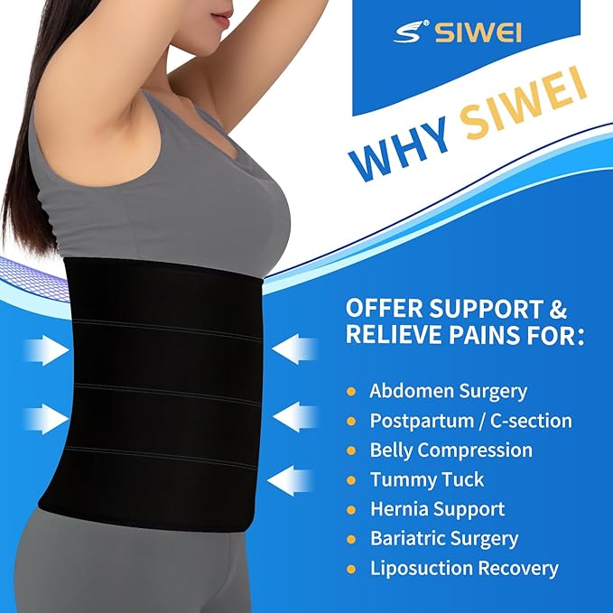 S Abdominal Binder Post Surgery for Men and Women, 12" High Postpartum Tummy Tuck Belt Provides Bariatric Stomach Compression, High Elasticity, Breathable - (30" - 45") 4 PANEL Black
