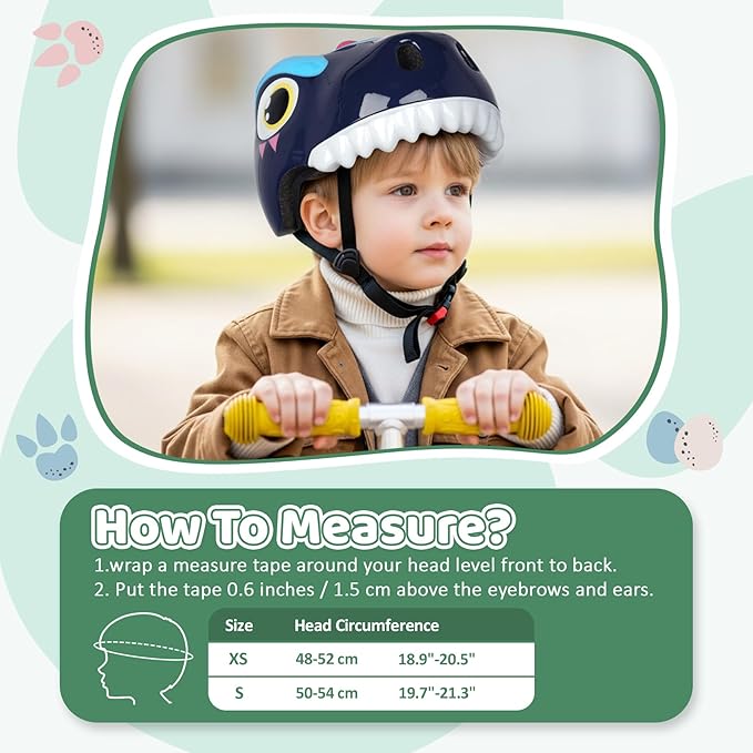 Dinosaur Bike Helmet for 1-3-5-8 Toddler Baby Kids, Lightweight Bicycle Helmet for Cycling Skateboard Roller Skate & Multi-Sports,2 Sizes for Boys and Girls