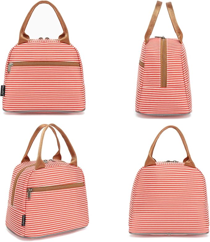 FlowFly Insulated Lunch Cooler Bag - Tote Bag Organizer for Women/Men, Red#Stripes