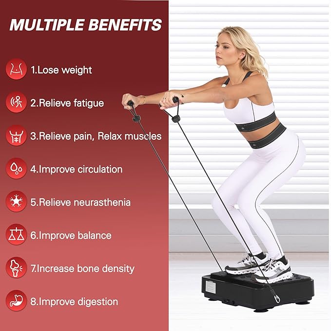 soges Vibration Plate Exercise Machine with Resistance Bands, Vibrating Plate for Lymphatic Drainage, Whole Body Vibrate Equipment, Home Fitness Workout Weight Loss Sports