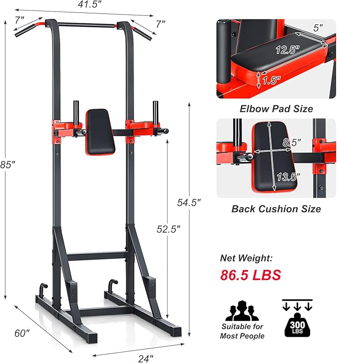 GYMAX Multi-function Power Tower, Heavy-duty Pull Up Bar Stand for Pull-ups, Push-ups, Vertical Knee, Leg Raises, Dip Stand, Strength Training, Workout Dip Station for Home, Gym, Fitness Equipment