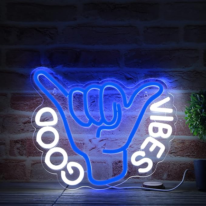 Good Vibes Neon Sign USB Powered for Room Decor, LED Neon Light Sign Dimmable Neon Wall Sign for Game Room Party Decoration Man Cave Kids Bedroom Wall Art 13 * 10.5 Inches