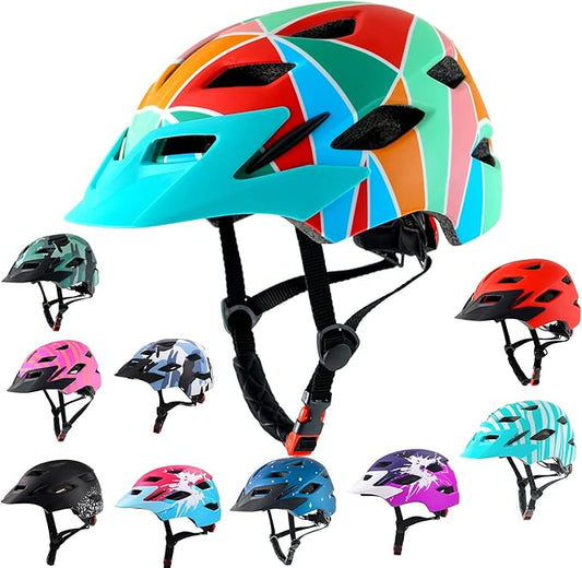 Kids Bike Helmet,Bavilk Kids Boys Girls Bike Helmets with LED Light Detachable Visor Children Youth Teen Multi-Sport for Skating Cycling Scooter Skateboard Adjustable & Lightweight 19.7"-22.4"
