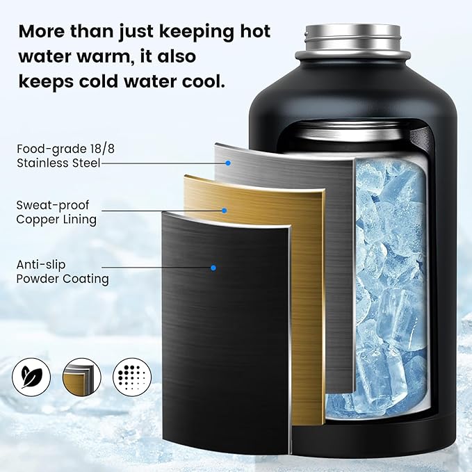 Insulated Water Bottle 32 oz, Triple Wall Vacuum Stainless Steel(Cold for 48 Hrs),Leak Proof & BPA-Free,Simple Modern Water Bottle with Drink-Through Lid & Flip Straw for Sports & Travel, Black