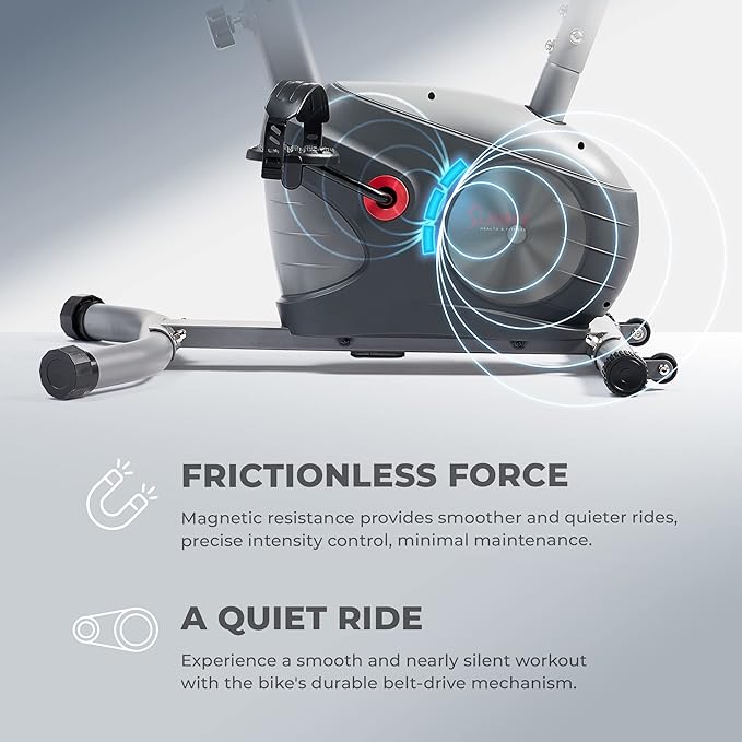 Sunny Health & Fitness Smart Stationary Exercise Upright Bike w/Pulse Sensor & 4-Way Adjustable Seat, Cycling Machine for Home Cardio Training, Free SunnyFit App Connection, Optional Resistance Band