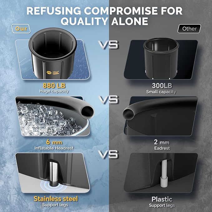 Ice Bath Tub for Athletes, 116 Gal XL Cold Plunge Tub for Recovery and Cold Water Therapy, Portable Multiple Layered Ice Pod Barrel for Outdoor, Inflatable Icebath Tub at Home, Pure Black