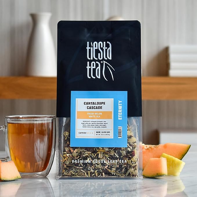 Tiesta Tea - Cantaloupe Cascade Tea, Loose Leaf, Fresh Melon White Tea, Premium Low Caffeine Tea Blend, Make Hot or Iced & Up to 200 Cups, 16 oz Resealable Bulk Pouch