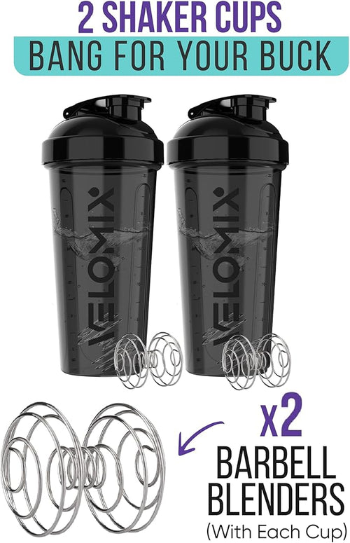 '-2 Pack- 28 oz Protein Shaker Bottles for Protein Mixes - 2x Wire Whisk | Leak Proof Shaker Cups for Protein Shakes | Protein Shaker Bottle Pack | Shakers for Protein Shakes - 2xBlack