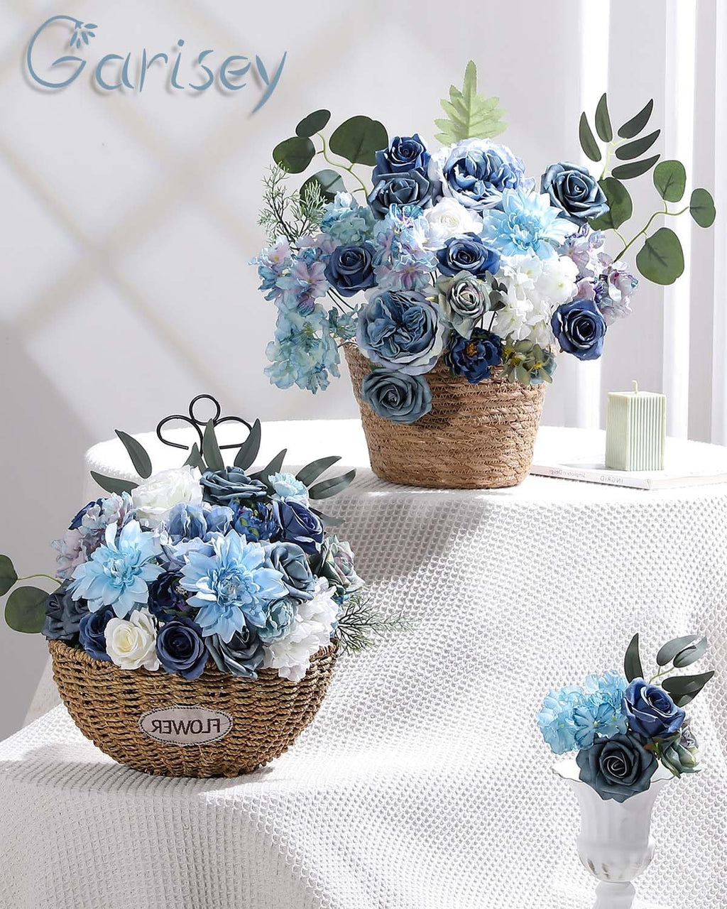 Artificial Flowers Combo Box Set Dusty Blue Flowers for DIY Wedding Bouquet Arrangements Bridal Shower Party Home Decorations(White Blue Rose)