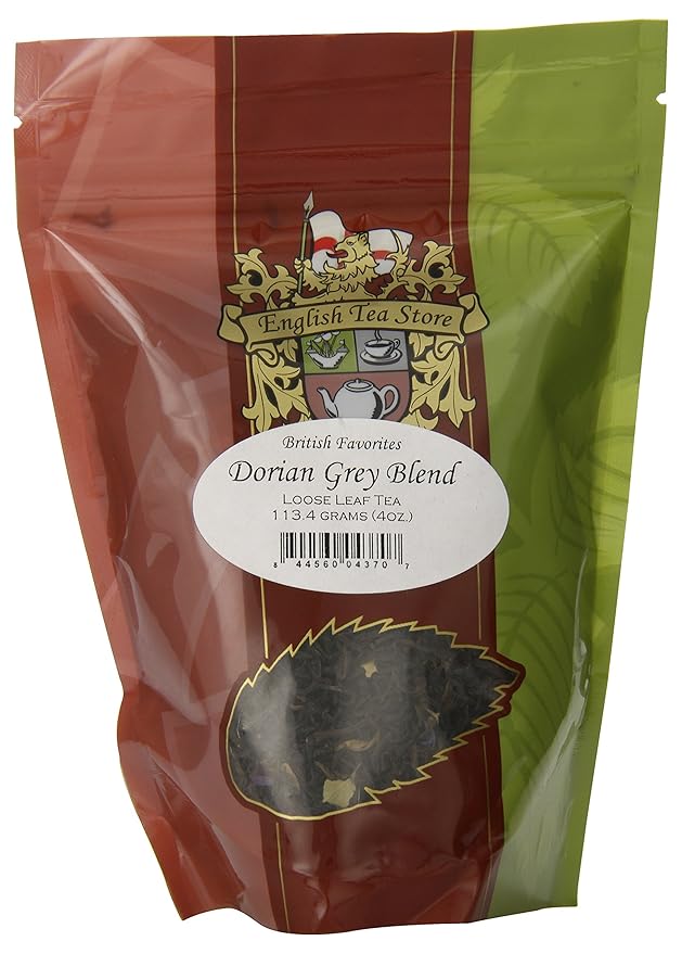 Dorian Grey Blend Black Loose Leaf Tea Pouches - 4oz | Earl Grey with Caramel and Floral Notes | Apple Calendula Elderblossom Infused | English Tea Store Inspired by Oscar Wilde