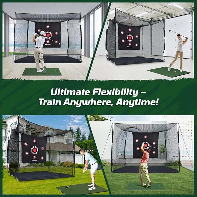 Haokelball Golf Hitting Cage,10x8x6ft Golf Practice Net with Target Cloth & Carry Bag, Heavy-Duty Golf Cage Net for Backyard, Indoor & Outdoor