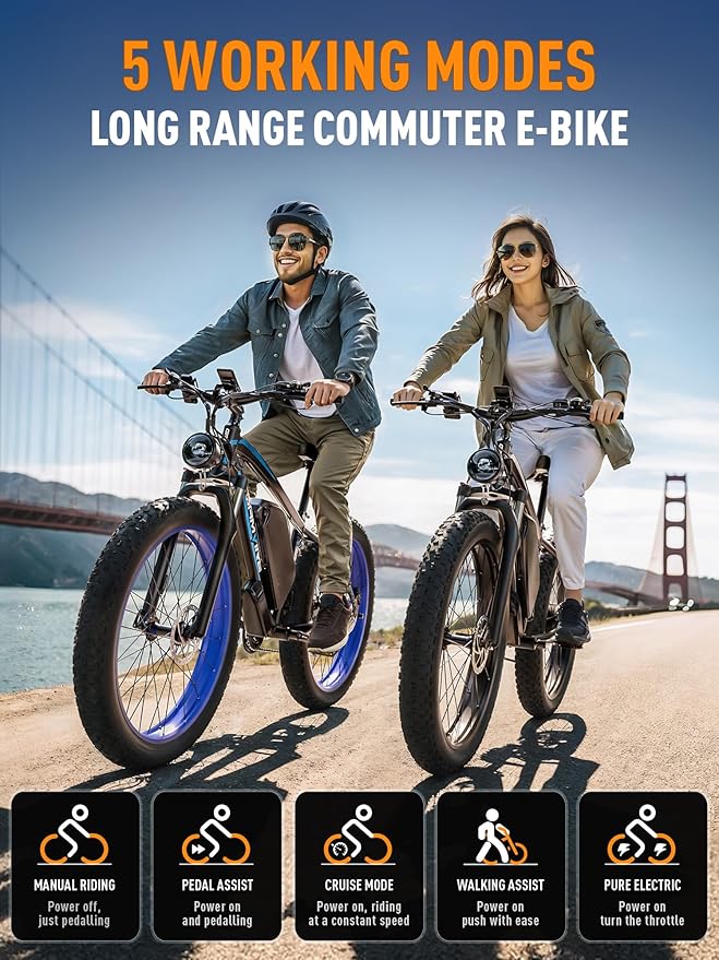 Ebike for Adults Electric, 52V 19.2Ah/32Ah, Peak 2000W/2500W E-Bike, 36/40MPH, 70 Miles/100Miles Long Range, Hydraulic Disc Brake, Off Road Snow Mountain E-Bike, 24"/26" Fat Tire Fast Electric Bicycle