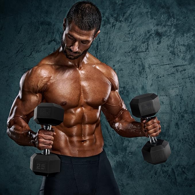 WF Athletic Supply Rubber Coated Hex Dumbbell Set, Multiple Choices Available - Dumbbells with Rack Stand and Mat, or Dumbbells Only (200/550/1200/2100/3000 LB)