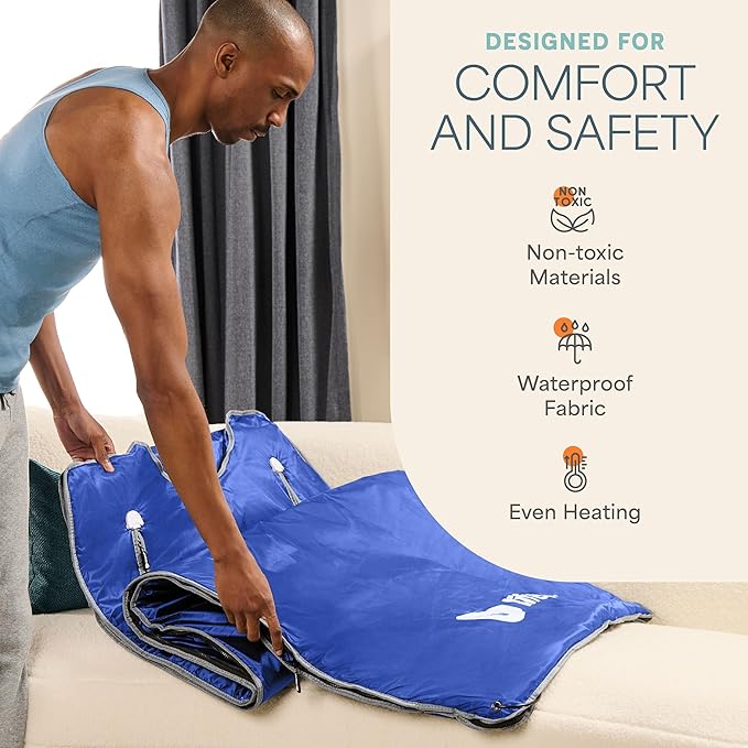 Lifepro BioRemedy Infrared Sauna Blanket – Available in 5 Colors – Portable Far Infrared Home Sauna Bag for Detox, Tension, and Relaxation – Adjustable Temp (86–158°F) & Timer – Includes Detox Wraps