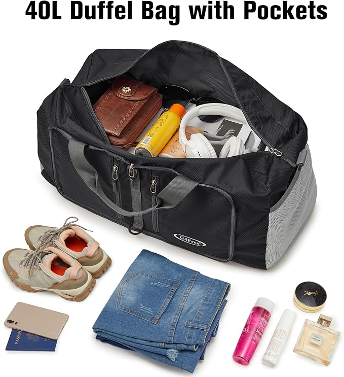 G4Free 40L/65L Foldable Duffel Bag, Water-Repellent Travel Backpack, Lightweight Carry Bag for Overnight Weekender Sports Men Women