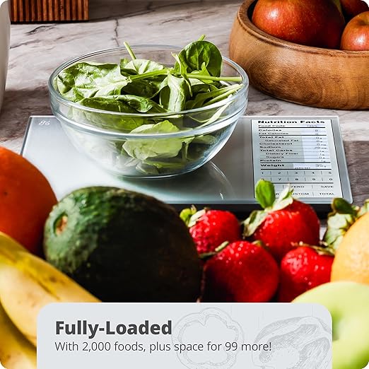Greater Goods Nutrition Scale (Non‑Connected) – Food Grade Glass, 2,000 Food Codes Preloaded, Compact (9.33"x6.02"x0.91") for Portion Control & Meal Prep
