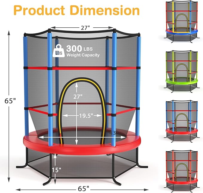 GYMAX Toddler Trampoline, 55” Trampoline for Kids with Bottom-to-Top All-Round Enclosure Net & Seamless Jumping Mat, ASTM Approved Easy Assembly Kids Mini Trampolines Indoor/Outdoor
