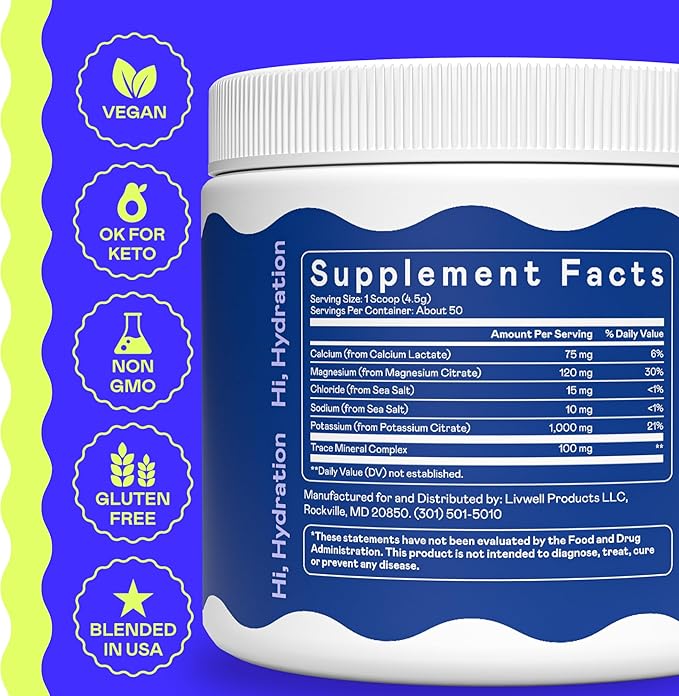 Hi-Lyte Keto K1000 Electrolyte Powder | Unflavored | Hydration Supplement Drink Mix | Boost Energy & Beat Leg Cramps | No Sugar, Stevia, Maltodextrin | 50 Servings