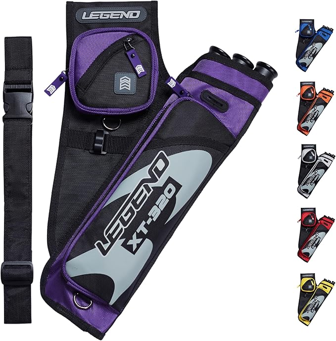 LEGEND XT320 Archery Quivers - Nylon Hip Quivers with 3 Arrow Tube Cases for Target Shooting - Adjustable Waist Belt, T-Slot, Storage Compartments for Accessories, Gear, Tools, Release Tab, Score Card