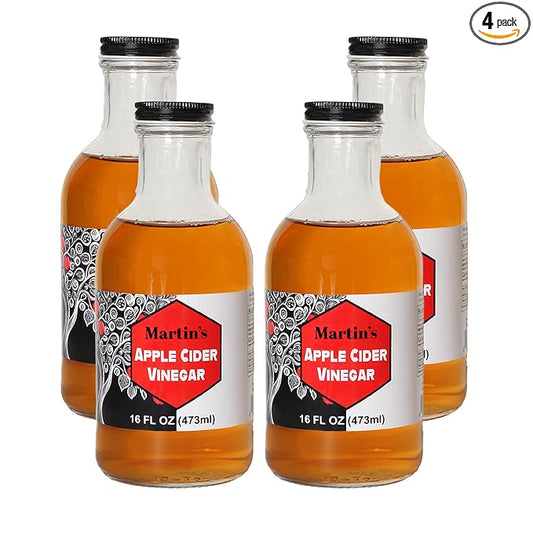 Slide Ridge Martin's Honey Apple Cider Vinegar | Crispy & Sweet | Wellness, Kitchen, & Household Staple | 16 oz (Pack of 4)