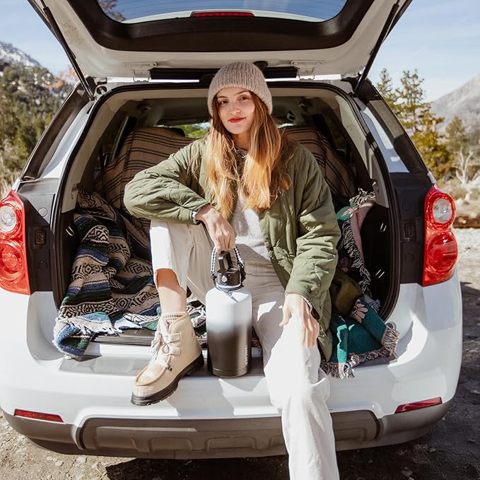 Insulated Water Bottle 64oz,Triple Wall Vacuum Stainless Steel(Dishwasher Safe),Leak Proof & Non-BPA,Flask Jug with Paracord Handle & Straw Spout Lids Sports