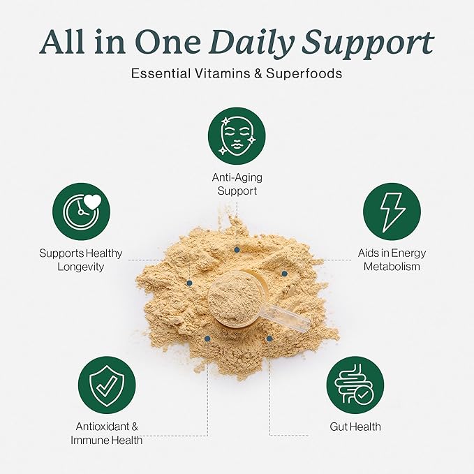 Dr. Fuhrman Whole Food Greens Powder | Premium Greens Superfood Powder Multivitamin | Plant Based Protein for Immune Support & Gut Health | Organic Mushrooms, Greens, & Turmeric | Vitamin B12, D3, K2