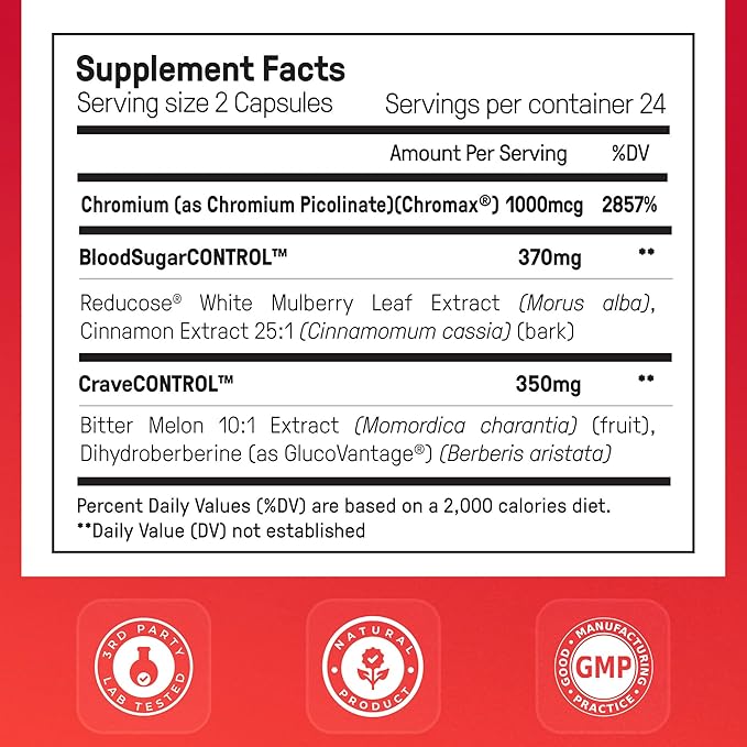 Happy Mammoth Ultimate Cravings Control – Sugar & Carb Cravings Support, Chromium, Natural Appetite Management & Metabolism Supplement for Adults, Non-GMO, No Gluten, Dairy, Soy or Sugar, 48 Capsules