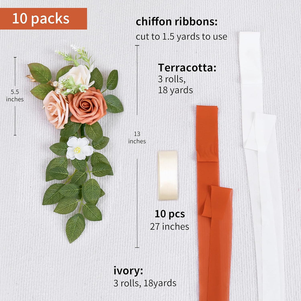 10 Wedding Aisle Decorations for Ceremony - Terracotta Chair Flowers for Church Pew Decor