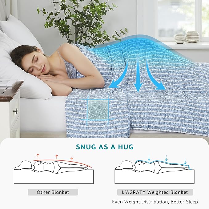 L'AGRATY Weighted Blanket - 60"x80" 17lbs Cooling Breathable Heavy Blanket Microfiber Material with Glass Beads for Adult All-Season Summer Fall Winter Soft Thick Comfort
