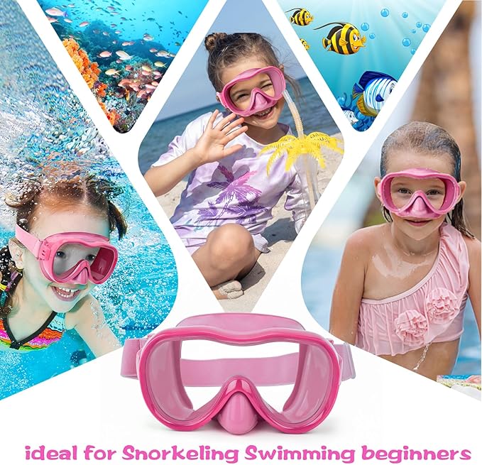 Kids Swim Goggles 180° Snorkel Diving Mask with Nose Cover, Anti-Fog Kids Swimming Goggles with Elastic Fabric Strap for Kids Boys Girls