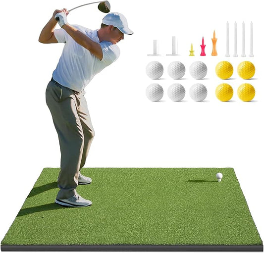 Golfguru Golf Mat, 5x4ft/5x5ft Dense Elite Golf Hitting Mats Practice with 10 Balls, 9 Tees, Heavy Duty Artificial Hitting Training Matt for Backyard Driving Chipping Indoor Outdoor Simulators