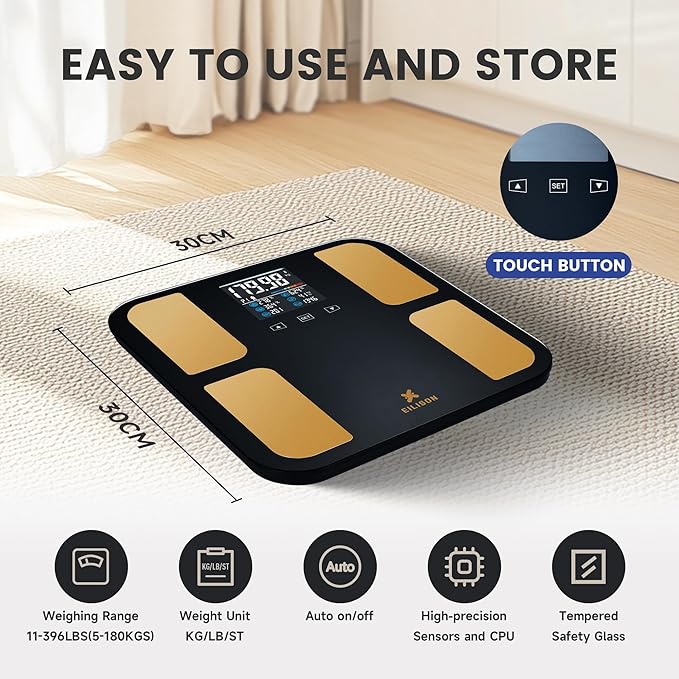 EILISON Highly Advance 2-in-1 Digital & Analog Weighing Scale for Body Weight-400lbs, 4 High Precison GX Sensor Accurate, Thick Tempered Glass, Extra Large Display (red) (Smart Black)