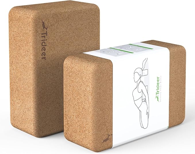 Trideer Cork Yoga Blocks, 2 Pack Natural Cork Blocks, High Density with Non Slip Surface, Eco-Friendly Accessories and Ideal for Yoga, Pilates, Stretching