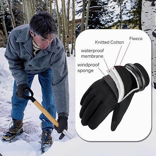 HANDLANDY Winter Gloves for Men Women, Thermal Gloves for Cold Weather Driving Cycling Ski Outdoor, Insulated Leather Work Gloves (Small, Black)