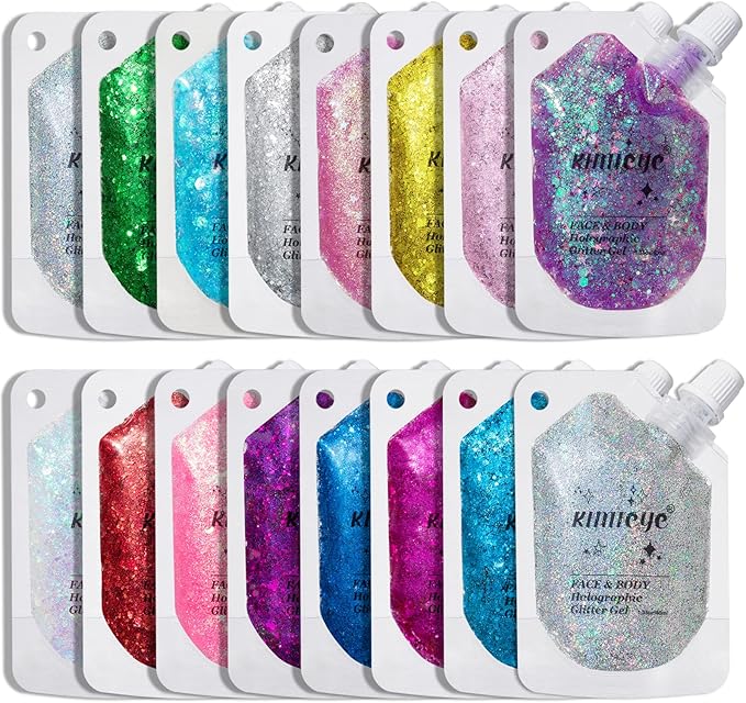 Holographic Face Glitter Gel Body Shimmer Makeup for for Hair, Face, Clavicle, Arm, Nail, Eyeshadow, Long Lasting Waterproof Mermaid Sequins Party Glitter for Rave Festival, 1.35oz (Ice Blue #4)