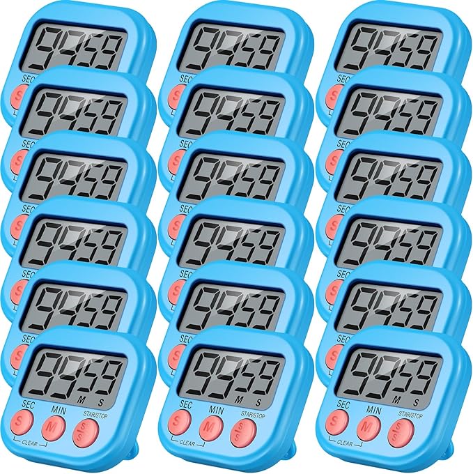 Leumoi 24 Pcs Digital Kitchen Timers Bulk Small Magnetic Timer On/Off Switch Minute Second Count up Countdown Loud Alarm for Classroom Cooking Baking(Blue)