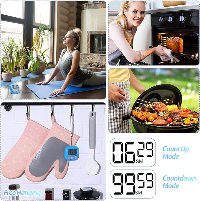 Leumoi 24 Pcs Digital Kitchen Timers Bulk Small Magnetic Timer On/Off Switch Minute Second Count up Countdown Loud Alarm for Classroom Cooking Baking(Blue)