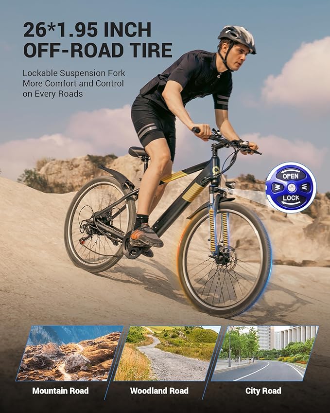 Electric Bike for Adults,26" E-Bike with 700W Peak Motor 21-Speed,Up to 50 Miles Removable Battery,Front Fork Suspension Dual Disc Brakes,Ebikes for Adults Commute Mountain All Terrain