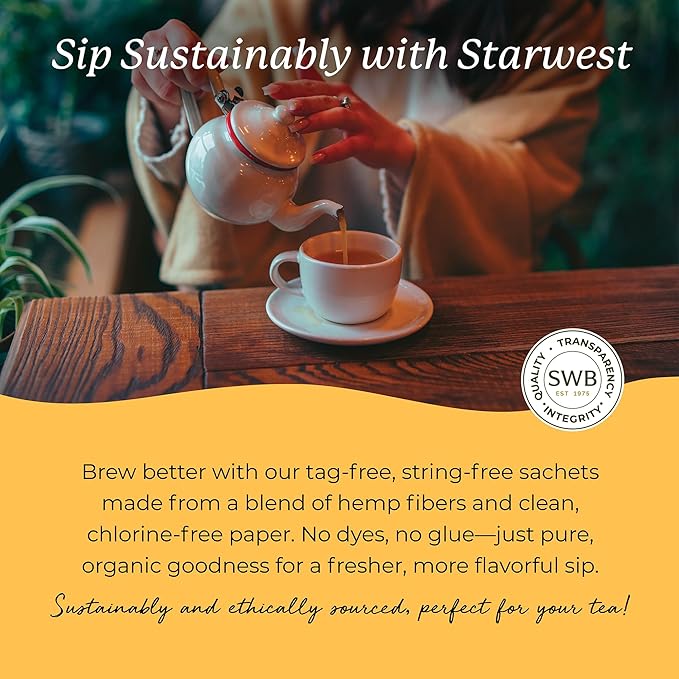 Starwest Botanicals Organic Chamomile Tea - Caffeine Free Herbal Tea, Supports Sleep & Relaxation, String Free Sachets, USDA Organic Chamomile, Non GMO - 20 Tea Bags
