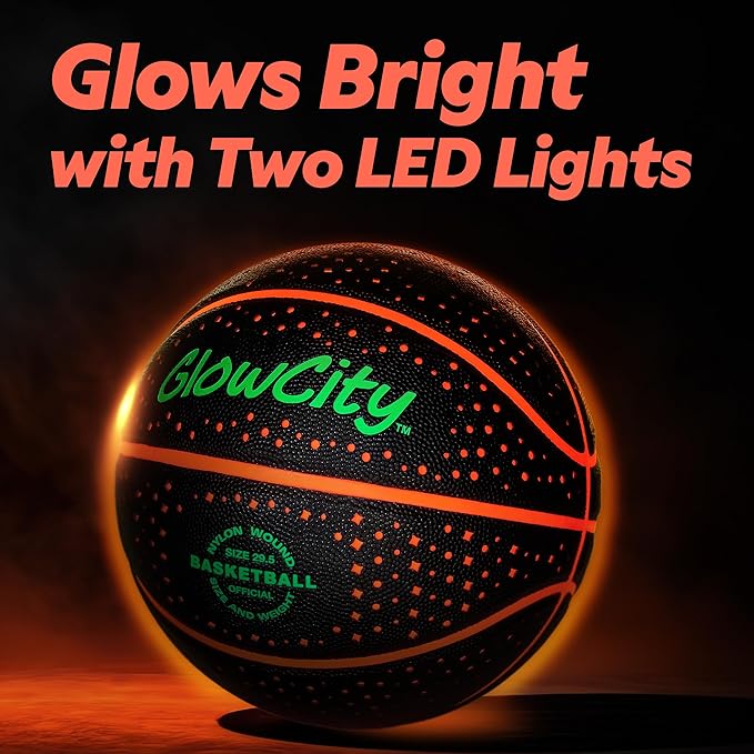 GlowCity Glow in The Dark Basketball for Teen Boy - Glowing Red Basket Ball, Light Up LED Toy for Night Ball Games - Sports Stuff & Gadgets for Kids Age 8 Years Old and Up. Great Gift for Boys & Girls