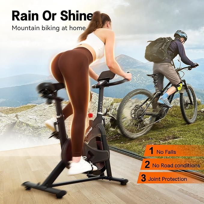 Exercise Bike, Indoor Stationary Bike for Home with Silent Belt Drive, Adjustable Resistance, App Compatible Cycling Bike with LCD Monitor, 330lbs Capacity Workout Bike