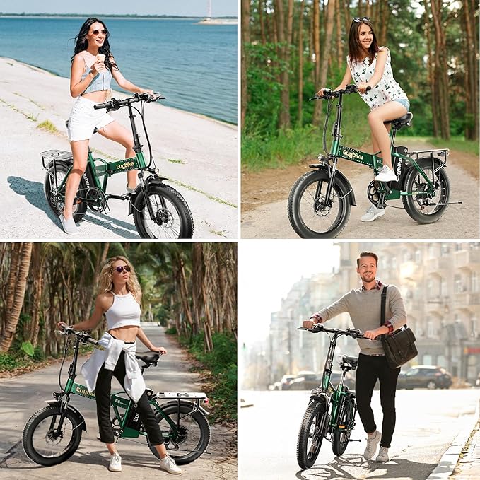 Foldable Electric Bike for Adults, 30+MPH, 48V 20Ah Removable Lithium Battery up to 80Miles, 20" Fat Tire 1000W Peak Motor Dirt Ebike Adult Electric Bicycle for Commute Beach Mountain E Bike