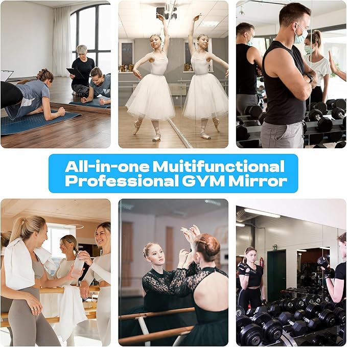 Hasipu 2Pcs 55''x20'' Home Gym Mirror Large Full Length Wall Mounted Full Body Mirror for Yoga Dance Fitness Exercise Studio Bedroom Garage, Frameless Tempered Glass Workout Mirrors Walnut Rectangular