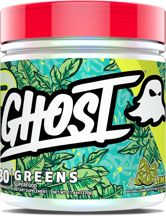 GHOST Greens Powder, Lime - 30 Servings - 19 Superfood Greens & Reds Powder, Fruits, Vegetables, Spirulina, & Chlorella, Prebiotics, 10 Billion CFU Probiotic & Digestive Enzymes - Gluten-Free