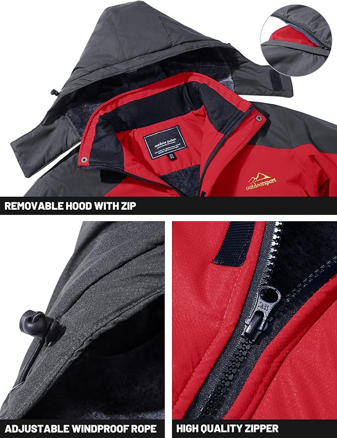 TACVASEN Winter Jacket Men's Water-Resistant Fleece Jacket Snow Ski Jacket Military Tactical Jacket Coat Parka Hood Raincoat
