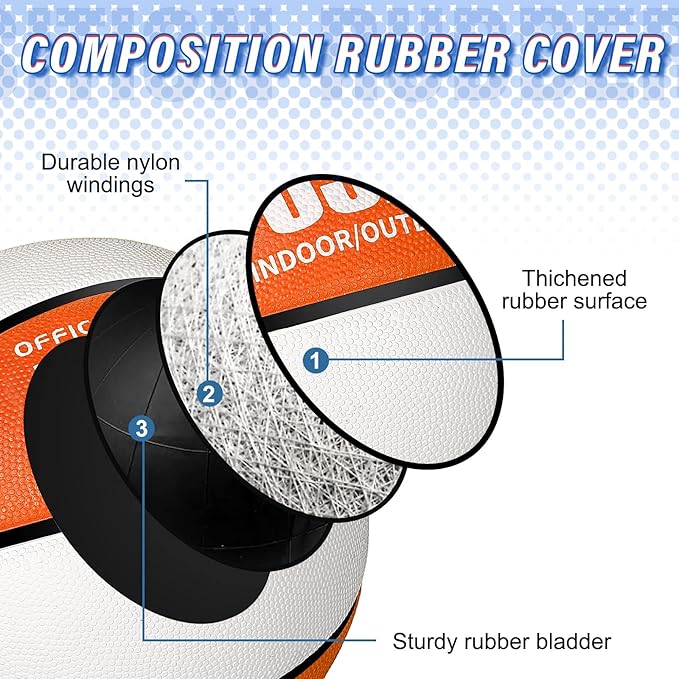 Libima 6 Pcs Official Basketball Indoor Outdoor 2 Color Printed Rubber Basketball with Pump for Game Practice Training Kids Adults Back to School