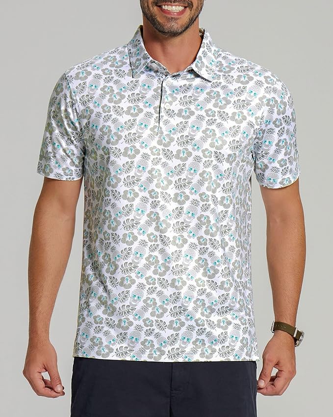 Golf Shirts for Men - Moisture Wicking Short Sleeve Performance Sport Casual Striped Collared Mens Polo Shirt