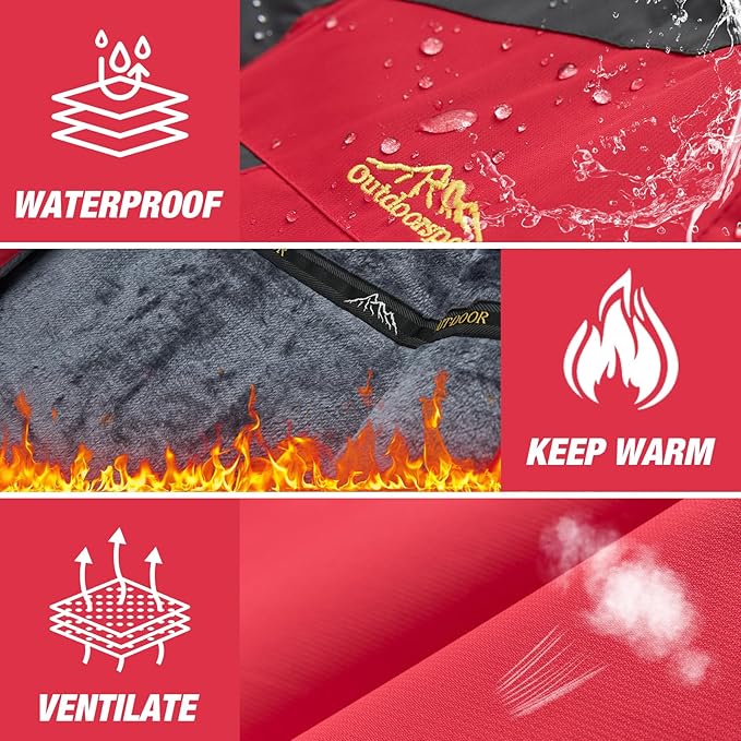 Men's Winter Ski Jacket Warm Waterproof Fleece Liner Snow Coat Hooded Windproof Mountain Raincoat